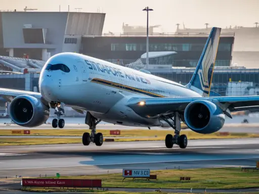 Ein Airbus A350 von Singapore Airlines startet von einem Flughafen